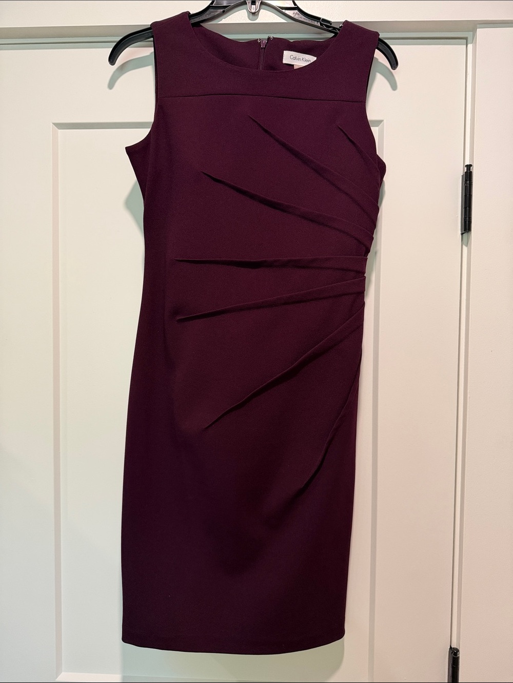 Calvin Klein Sleeveless Pleated Sheath Dress in Plum